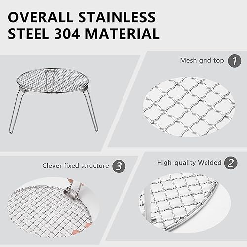 Miniatura 4 de RROMATELX - Parrilla de camping plegable pequeña, estufa portátil de acero inoxidable 304, rejilla de fogata, estante resistente para acampar con