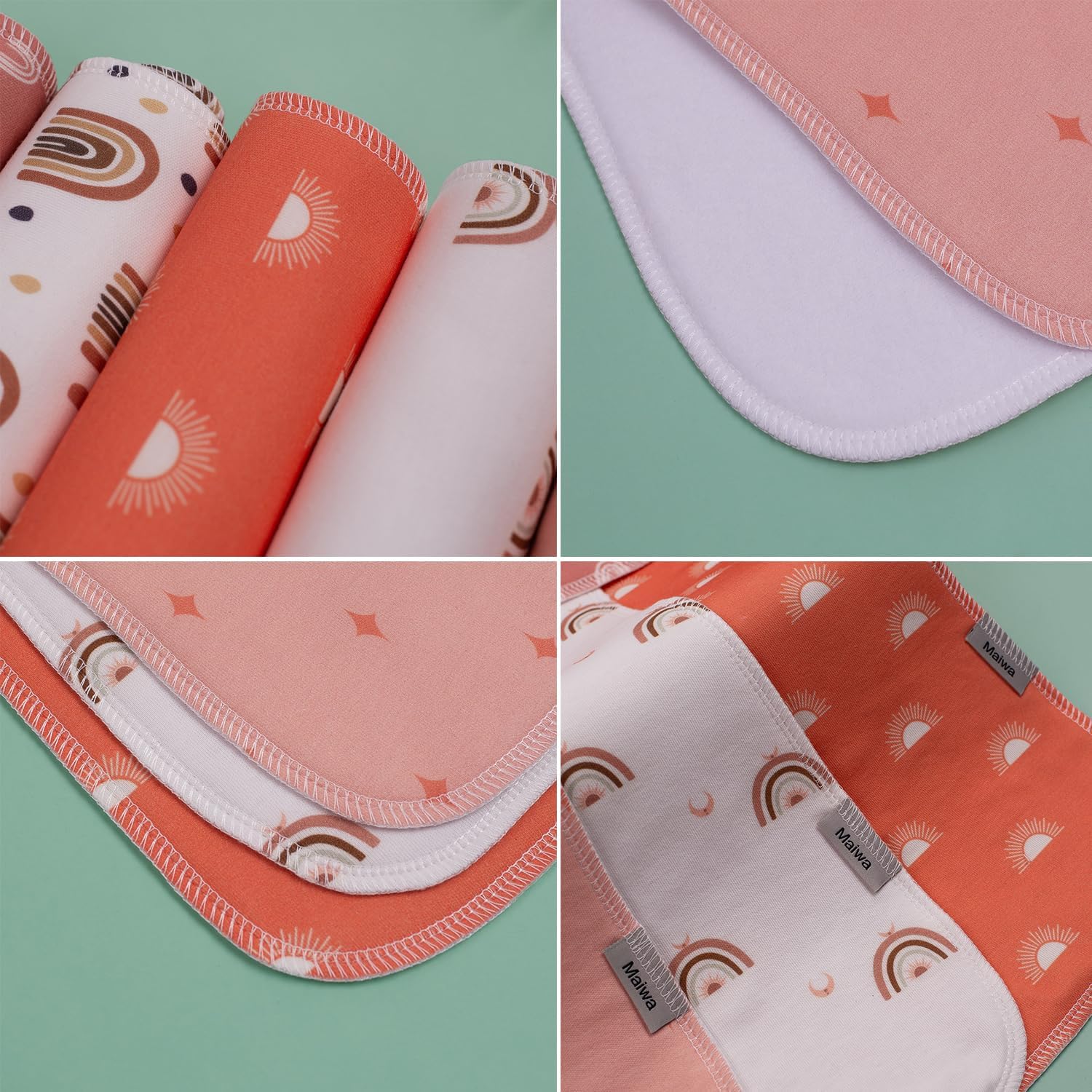 Maiwamita 5-Pack Burp Cloths Baby Boy & Girl soft Absorbent Burping Cloths for Babies Newborn Spit Up Rags, Infant Towels - Image 4