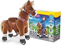Vista 7 de PonyCycle - Caballo de montar unicornio para niños de 3-4 años, caballo de peluche para montar, animal andante, caballo mecedora para montar, Marrón