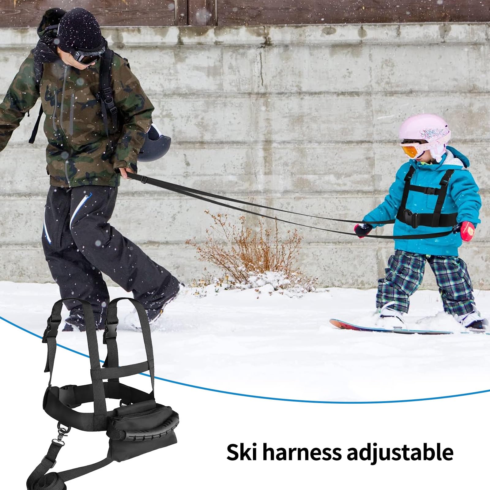 Ski Strap Imbracatura Sicurezza,Cintura da Allenamento Regolabile,Imbracatura da Sci con Guinzaglio e Borsa Rimovibili,Cintura Da Allenamento per Sci,per Scis,Pattinaggio e Snowboard