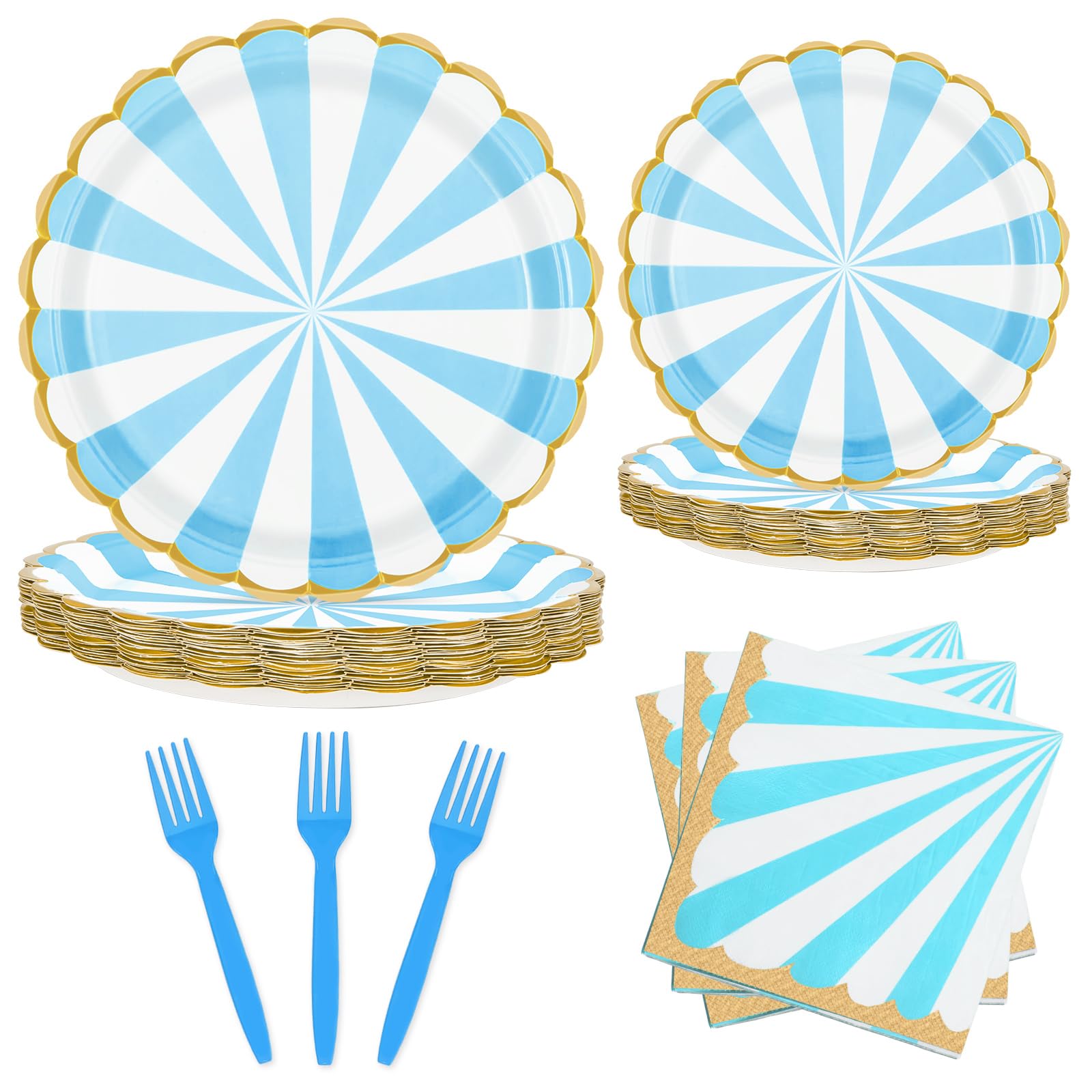 96PCS Party Plates, Blue Paper Plates and Napkins, Disposable Tableware Set, Party Supplies for Kids Birthday Wedding Baby Shower Picnic, Serve for 24 Guests, Blue and White