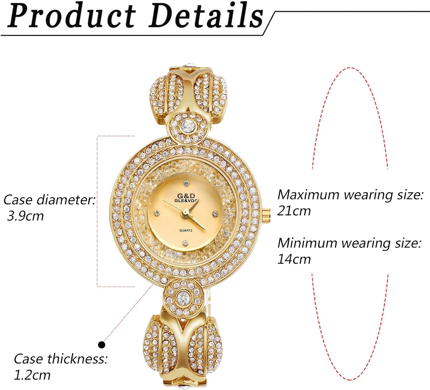 JewelryWe Womens Iced Out Watch Diamond Rhinestones Gold/Silver Wristwatch Quartz Analog Dress Watch for Valentine's Day - Image 5