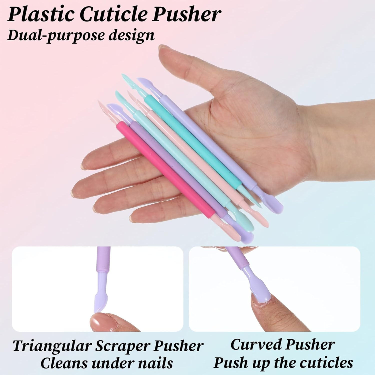 6 PCS Plastic Cuticle Pusher, Dual-end Dead Mini Cuticle Pusher