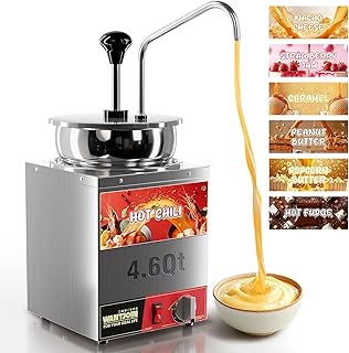 WantJoin Nacho Cheese Dispenser with Pump - 4.6QT Commercial Stainless Steel Warmer with 86-185°F Temperature Control for Hot Fudge, Caramel & Sauces