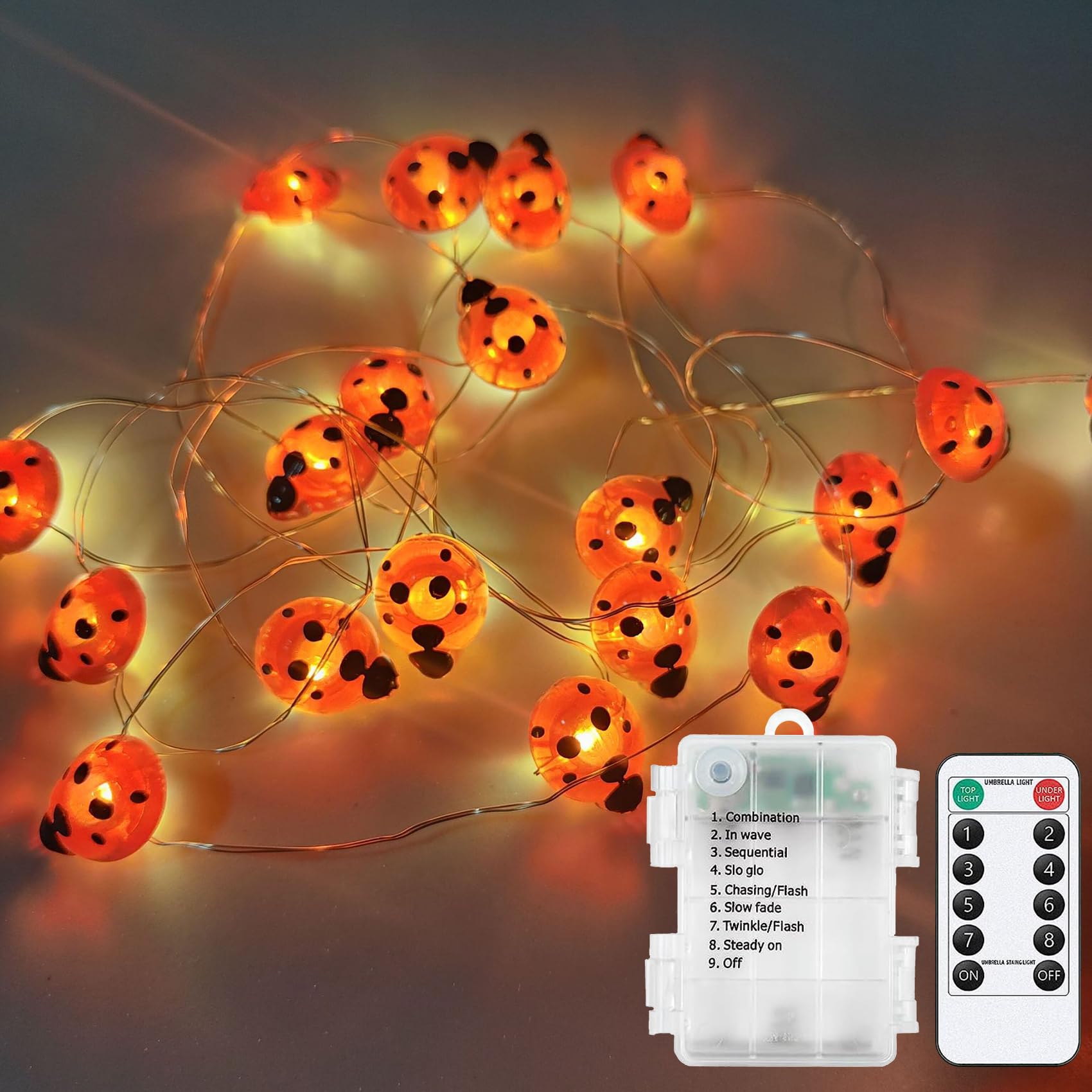 DINOWIN Ladybird Fairy String Lights 10ft 30Led Ladybug String Lights Battery Operated Copper Wire Light with Remote Lady Bug Beetles Insects Lights for Garden Fence Party Bedroom (Red)