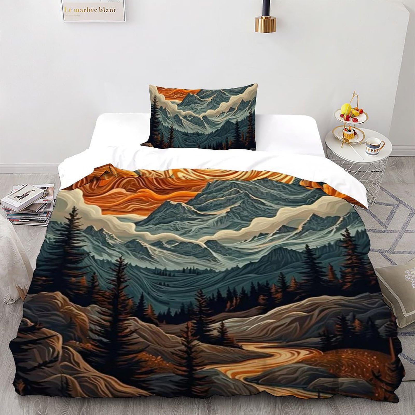 Housse de couette imprimé 3D paysage couleur microfibre lit single