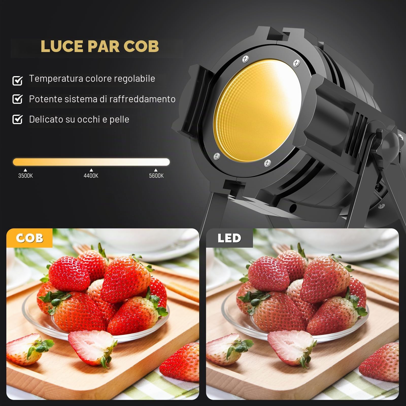 80W par LED COB Faretto, luce da palco professionale DMX con bianco caldo e freddo, luce discoteca stroboscopica per Chiesa, Concerti, Matrimoni, Teatro, Studio fotografico, Natale