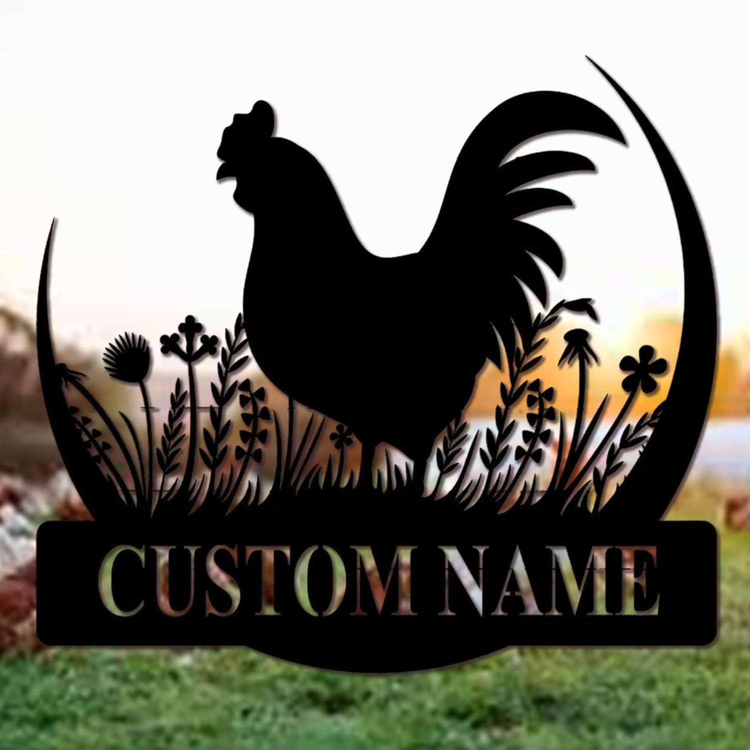 Farmhouse Barn Chicken Coop Sign Custom Metal Hen House Nameplate Personalized Backyard Poultry Hanging Plaque Rustic Barnyard Wall Art Unique Gifts for Farmers and Homesteaders Outdoor Decorations