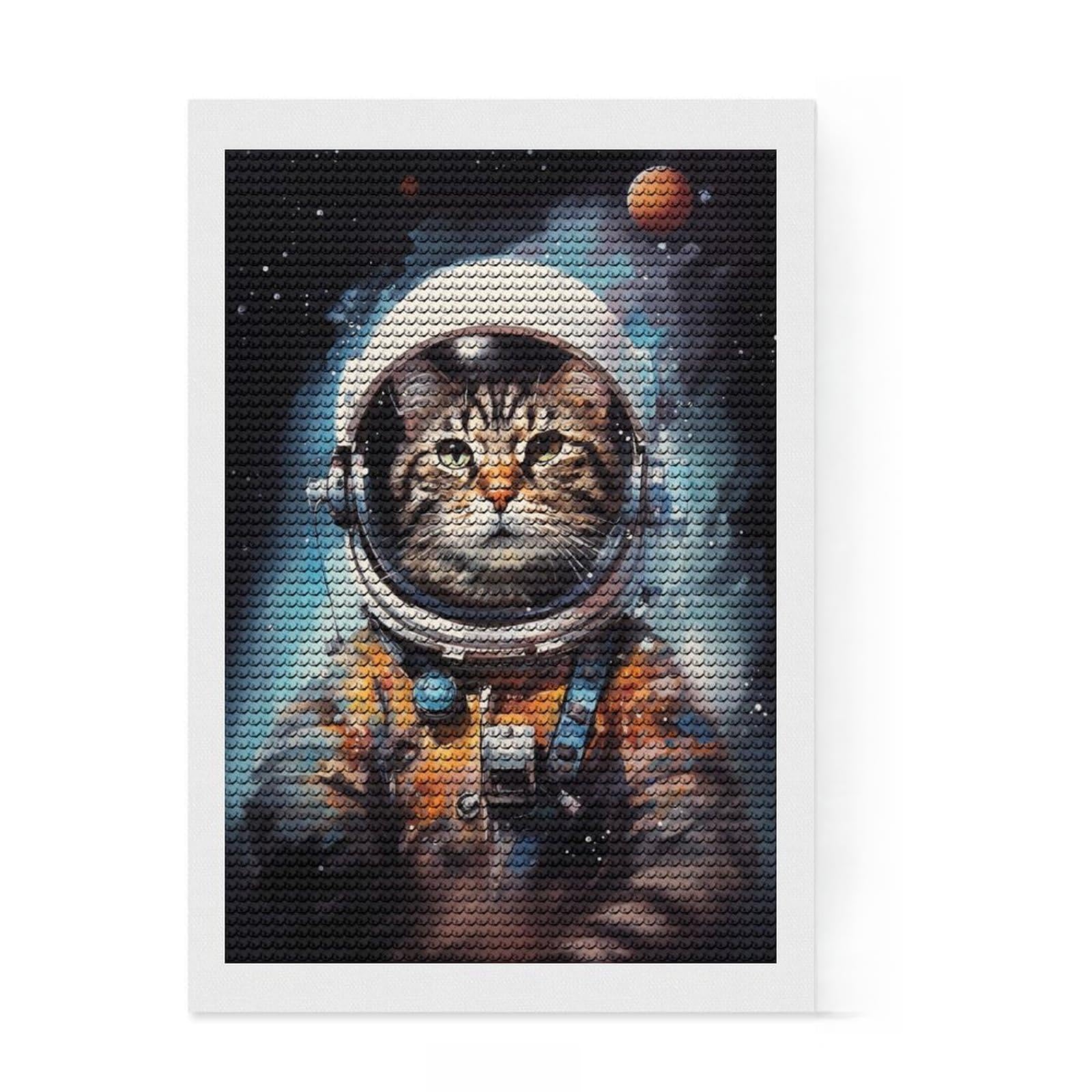 Junmoney Astronaut Cat Painting DIY Diamond Art Canvas Kit 8"x12", for Adults, Full Kit Included, Cosy Home Accent, Festive Craft Gift