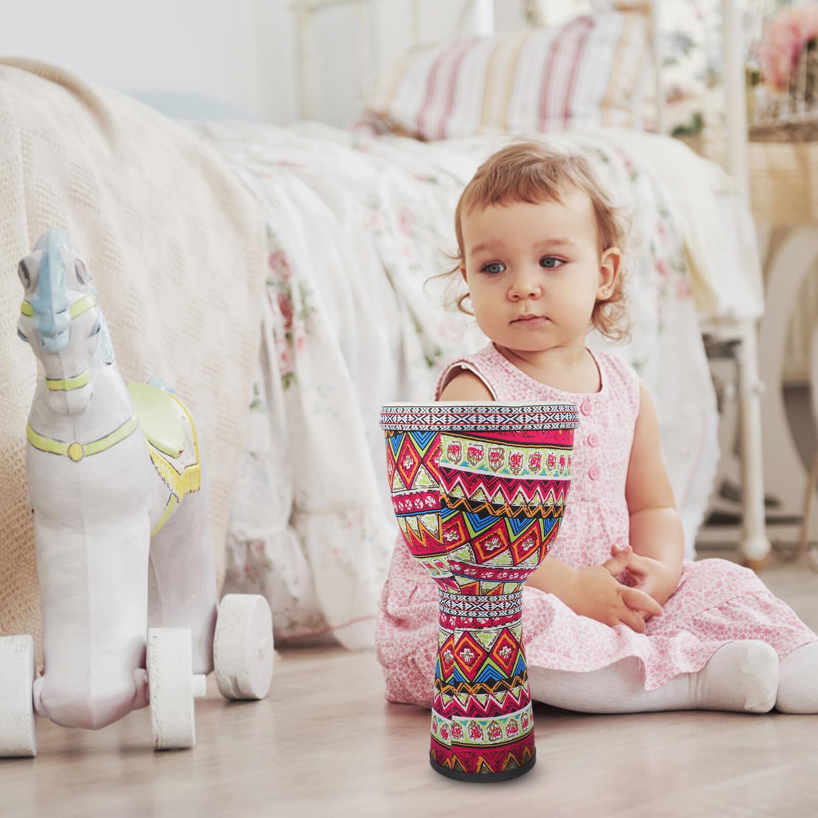 Toyvian Tamburo Djembe in Abs Leggero Fondo Piatto Strumento a Percussione Portatile e Design Tradizionale Dipinto a Mano e Gioco Educativo per Bambini per Principianti
