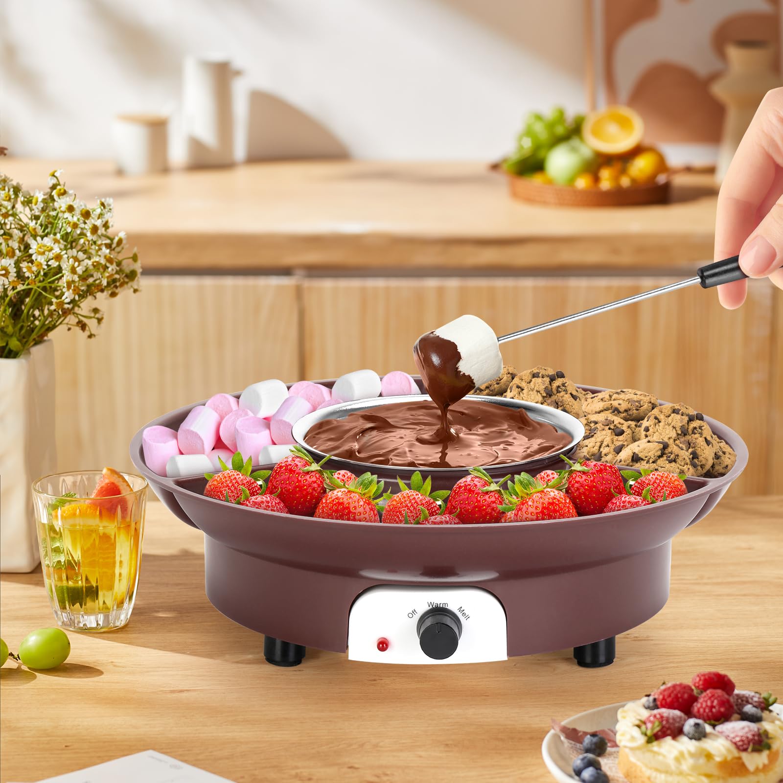 MINI - Service à fondue électrique de 250 ml pour chocolat électrique avec 6 fourchettes, fontaine à fondue au chocolat, machine à chauffer le chocolat au lait, le fromage, le beurre et le caramel