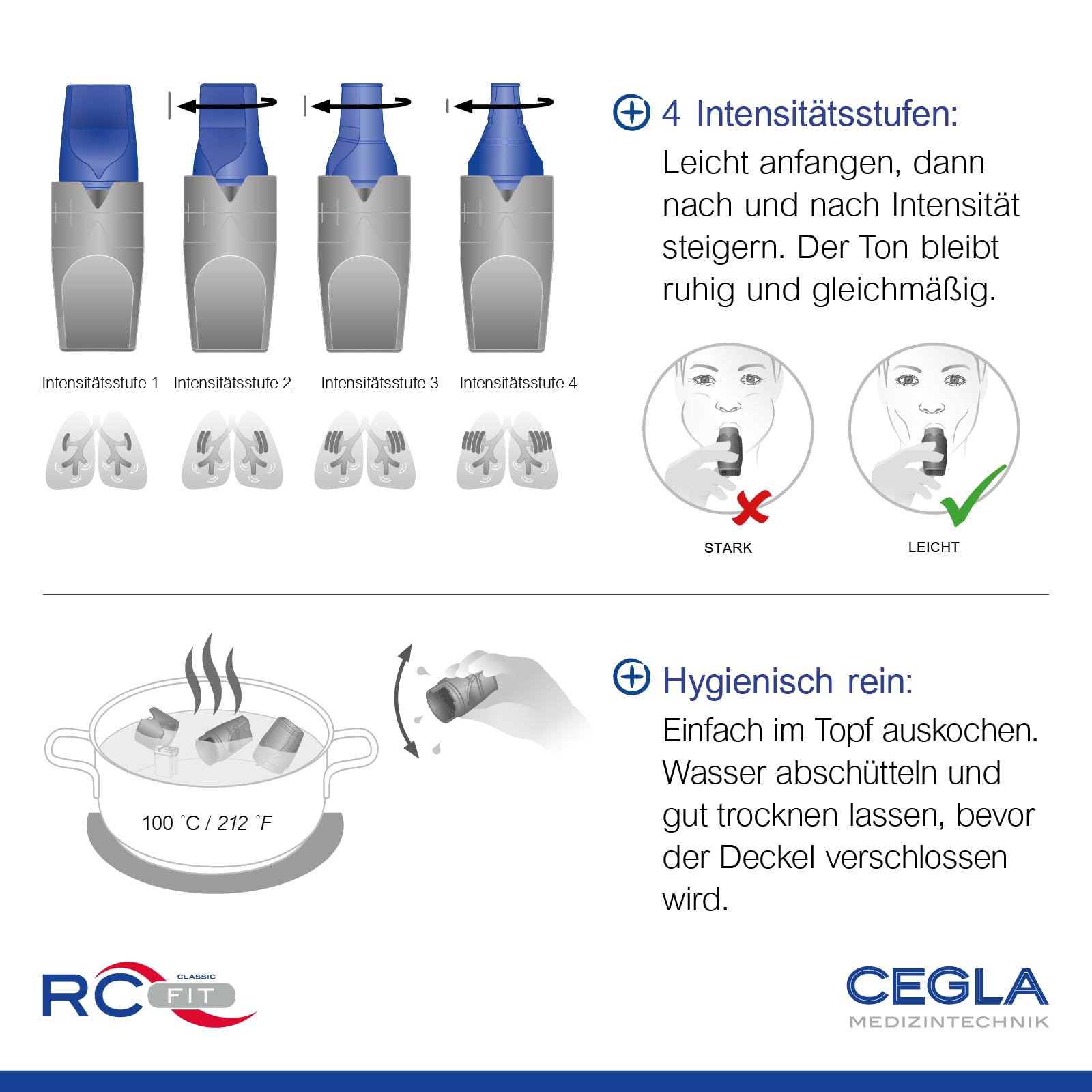 CEGLA RC-FIT® CLASSIC Atemtrainer und Atemtherapiegerät mit Vibration & Sound für Atemtraining, Entspannung & Fitness – zur Stärkung von Gesundheit & Mentalkraft – Made in Germany