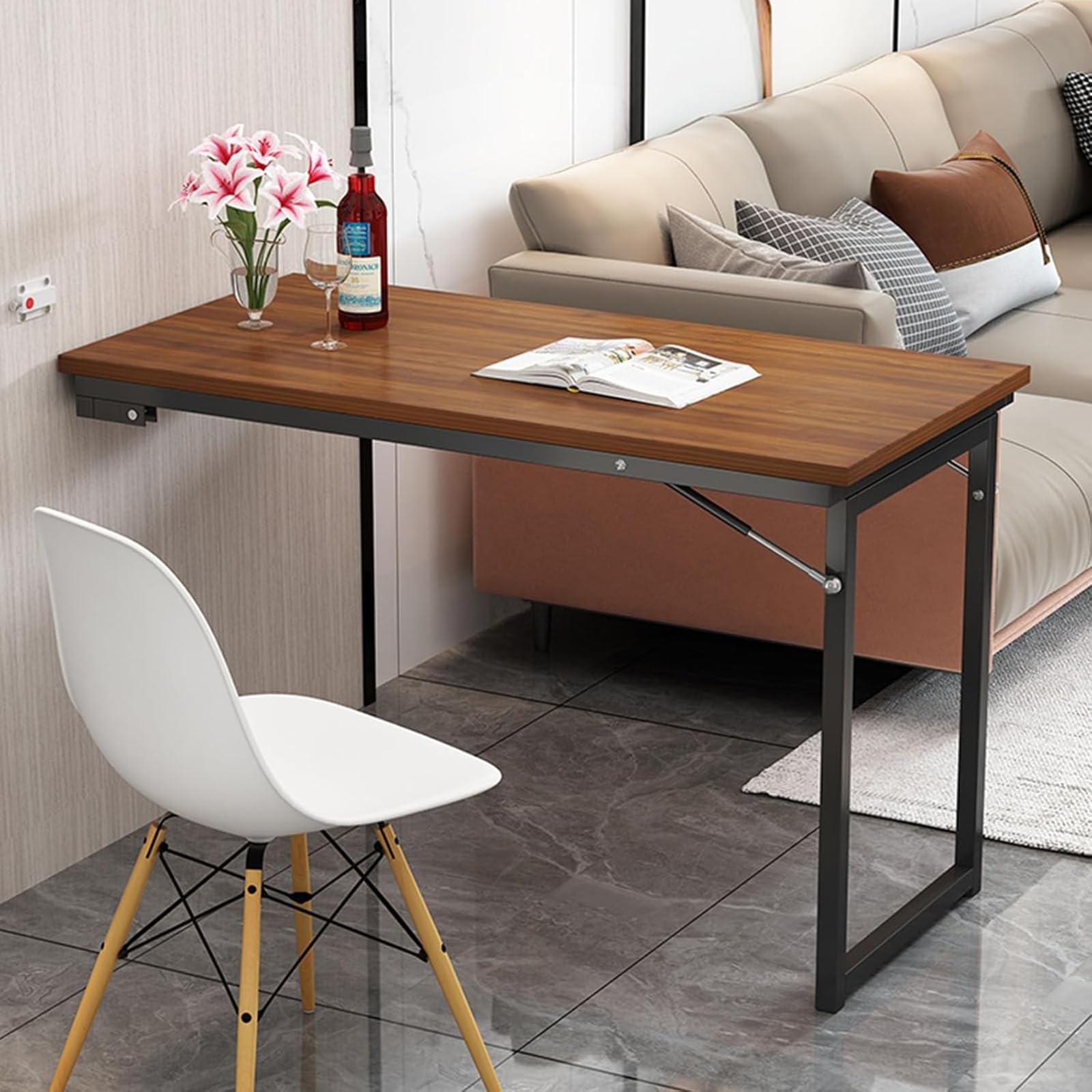 Mesa plegable de pared que ahorra espacio, escritorio de madera versátil para cocina, comedor, dormitorio, oficina en casa, perfecta para espacios pequeños y soluciones de vida eficientes