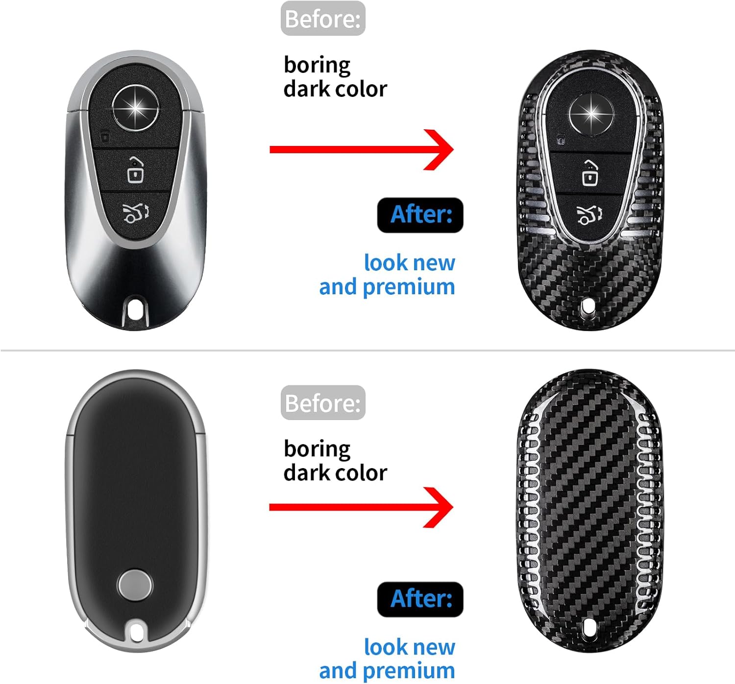 T-carbon Real Carbon Fiber Key Fob Cover Compatible with Mercedes Benz Key fob Cover EQS, EQE, S580, S500, C300, C Class, S Class, G Class, E Class, Black