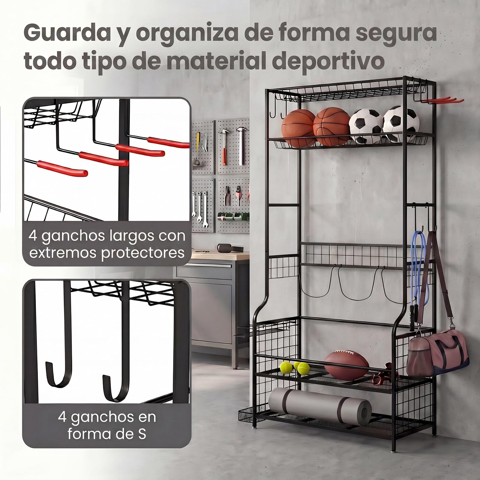 GYMAX Estante Organizador para Bolsas de Golf y Accesorios, con Capa Adicional para Palos y Ruedas Universales Bloqueables, para 2 Bolsas, Ideal para Garaje, Sótano y Cobertizo