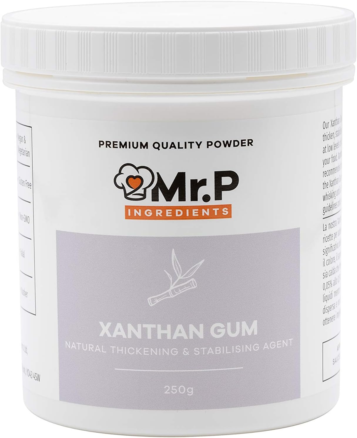 Mr.P Ingredients Xanthan Gum 250g Powder Thickener Ideal For Making Soups Sauces Gluten Free Baking Ice Cream VEGAN Vegetarian Gluten Free Halal Kosher Non-GMO (Recyclable Pot)
