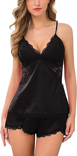 Miniatura 6 de Set de pijama Avidlove para mujer de satén y cinta de encaje pantalones cortos cami para la noche
