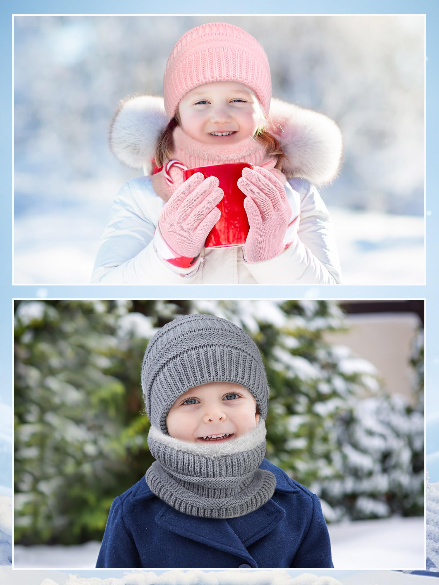 Set di 12 guanti invernali per bambini, con cappello e sciarpa in pile, per bambini dai 3 ai 12 anni