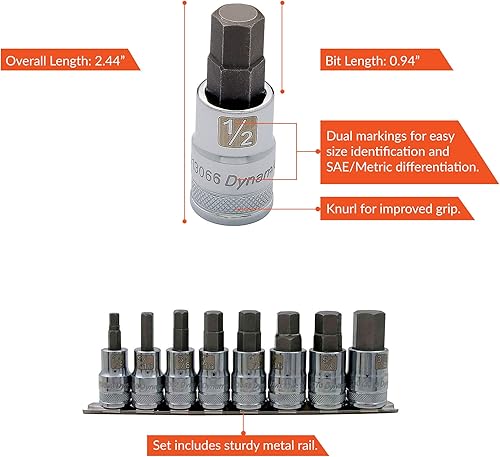 Miniatura 2 de Dynamic Unidad de 12" 8 piezas SAE estándar, juego de llaves hexagonales, 14" - 34"
