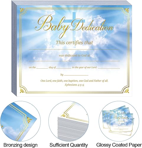 Miniatura 2 de 100 certificados de dedicación para bebés, certificados de bautismo recubiertos a todo color para regalos de bautizo de iglesia y bebé (cruz azul)