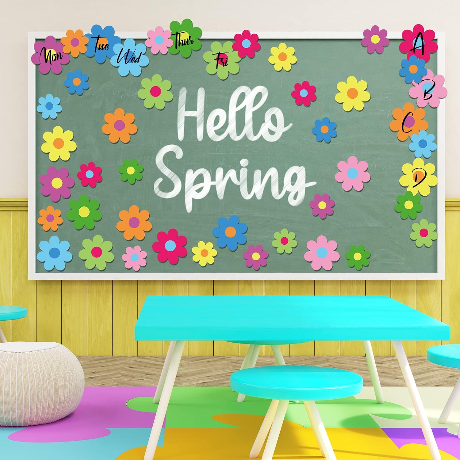 Whaline Flower Cut-Outs Colorful Floral Back to School Bulletin Board Decorations Summer Paper Flower Cutouts 5.9in and 3.1in Cute Classroom Decor for School DIY Craft Projects, 54Pcs