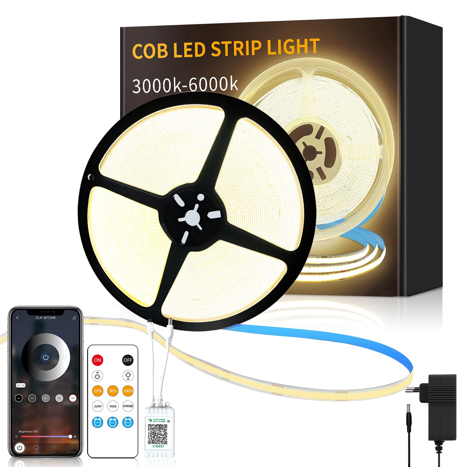 Yeewhale cob Led stripDC24V LED band,flexible Dimmbar COB LED Streifen, anwendbar auf Schlafzimmer, Raum,DIY Dekoration