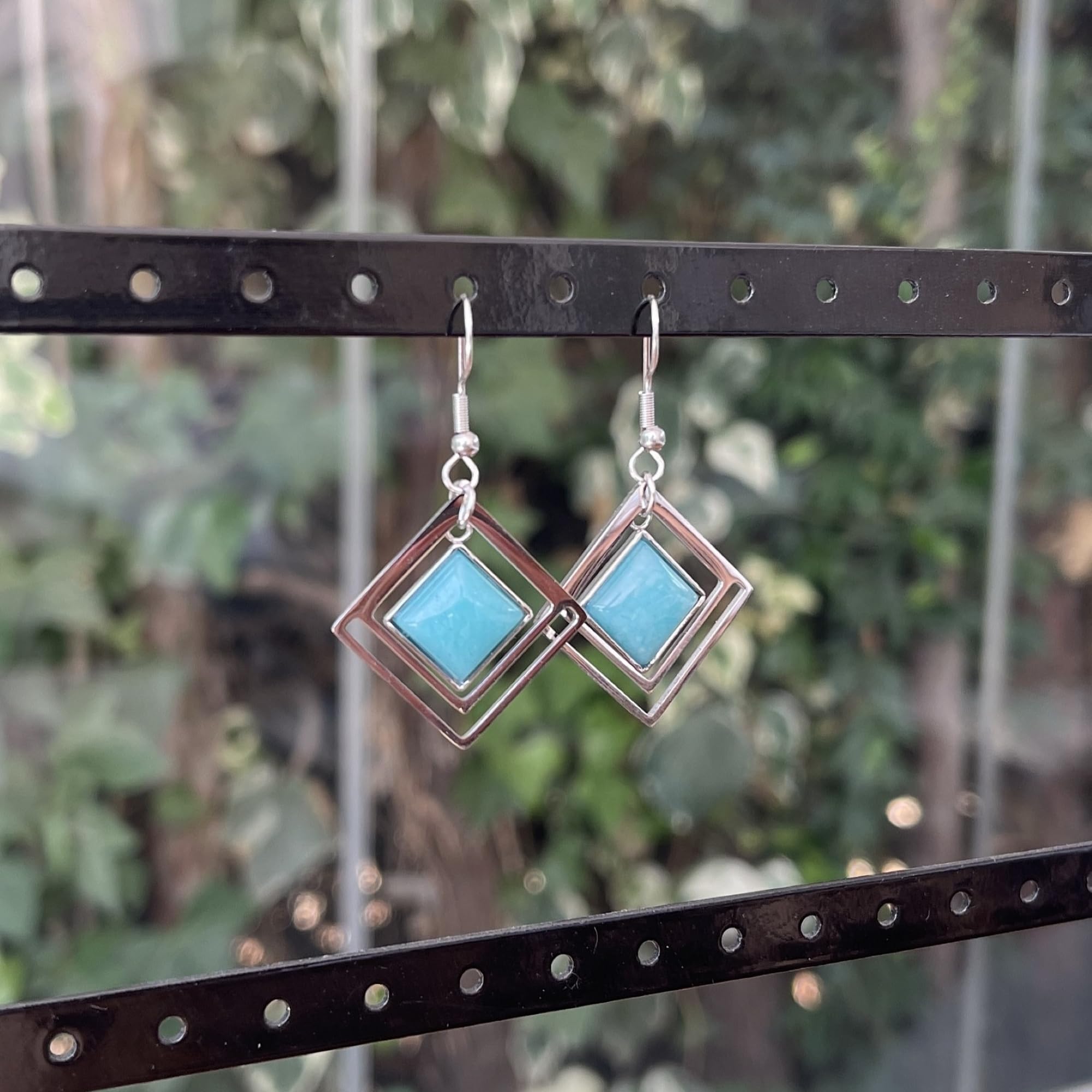 ASTER ALHELÍ – Conjunto Joyas Mujer Collar y Pendientes – Acero Inoxidable con Piedra Natural Jade Azul – Collar Ajustable y Pendientes Colgantes Elegantes – Set Joyería Artesanal – Regalo Mujer