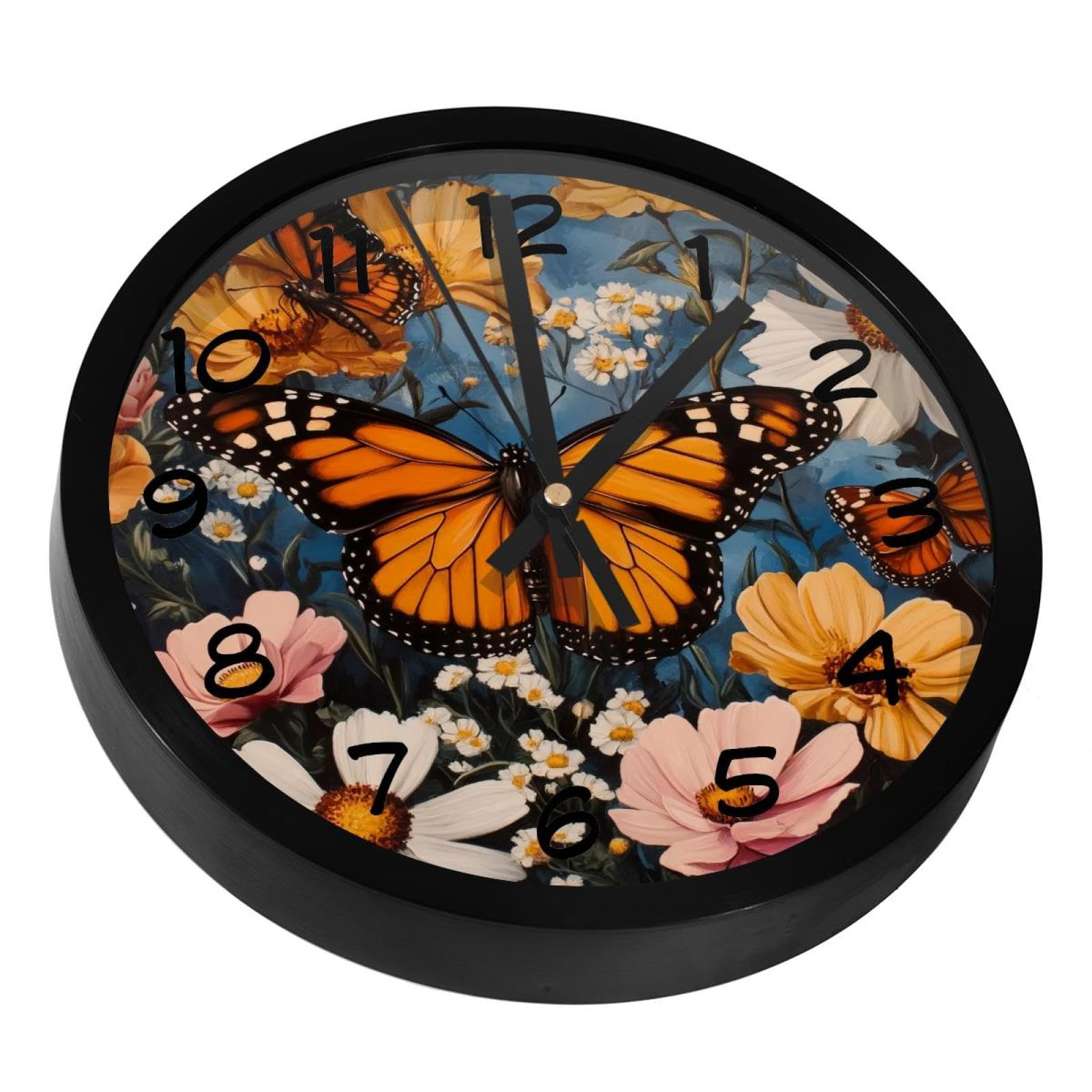 Horloge murale silencieuse pour chambre à coucher au motif marguerite
