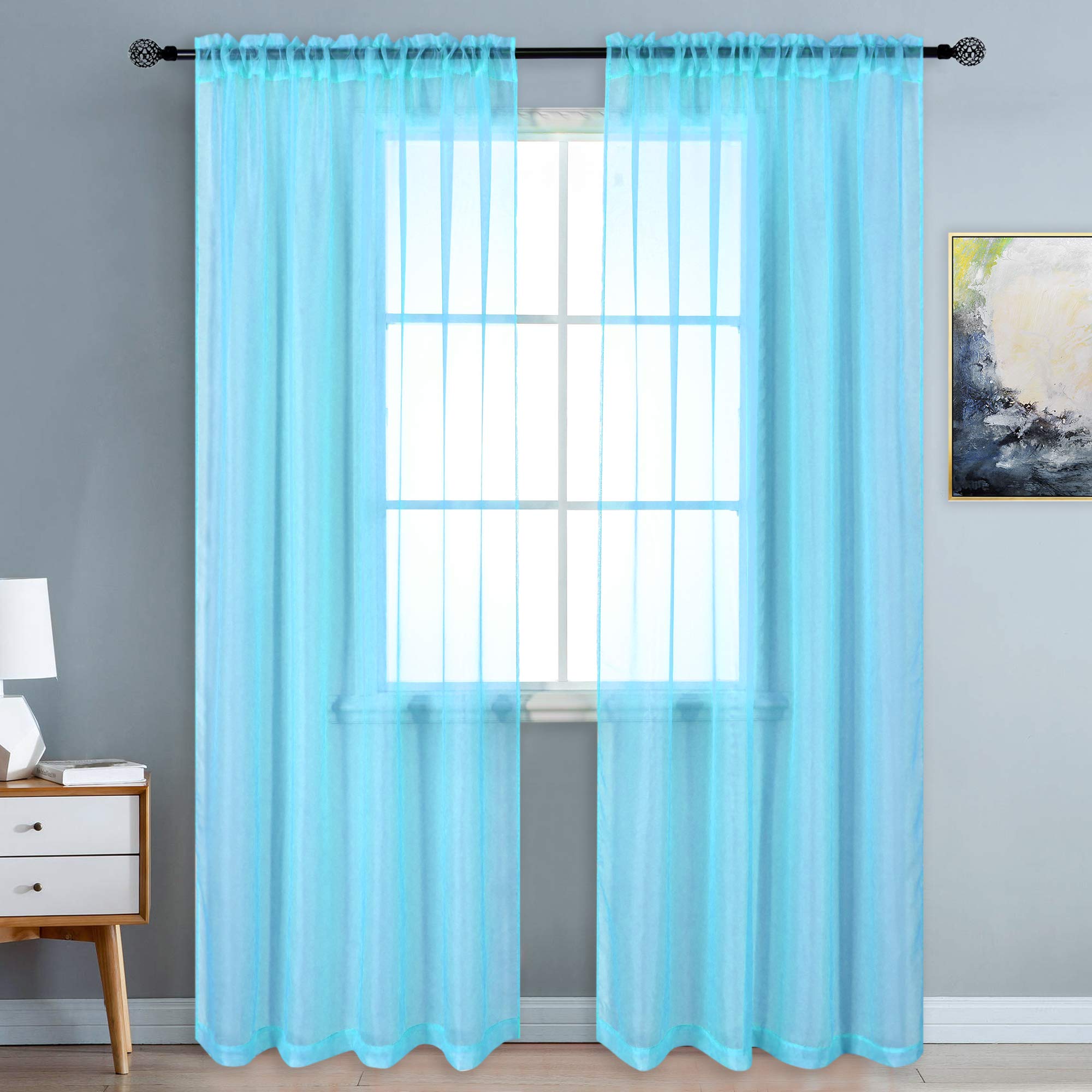 Sky Blue Sheer Curtains Curtains & Drapes