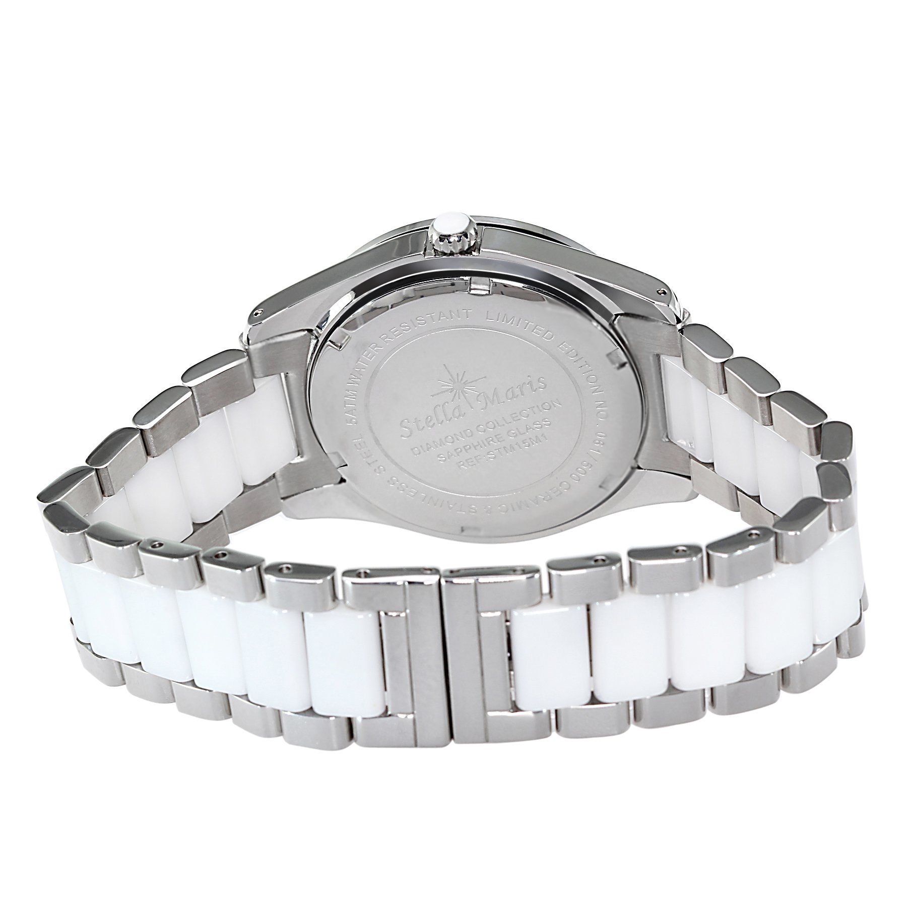 Stella Maris Damen Armbanduhr Analog Quarz Uhr Stilvolle Elegante Damenuhr Frauenuhr Weiß Silber Premium Keramik Armband Diamanten Swarovski STM15M1