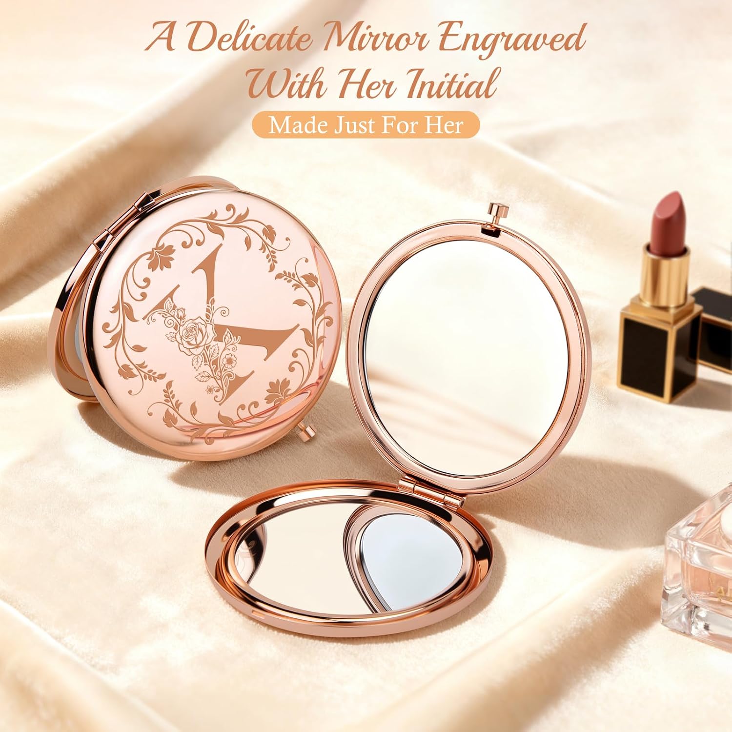 Personalized Wine Glass with Compact Mirror Gift for Women, Monogrammed A–Z Initial Wine Glass, Custom Wine Gifts for Her, Birthday Gifts for Mom, Sister, Friend, Christmas, Anniversary Presents - Image 4