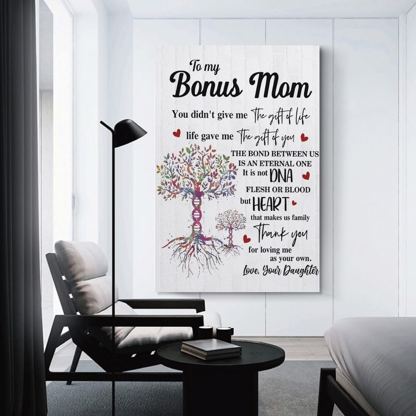 Junmoney Bonus Mom Love Daughter Home Decor Wall Art, 08x12inch(20x30cm), for Apartments, Flats Or New Home Decor, An Easy Choice for New Home Styling