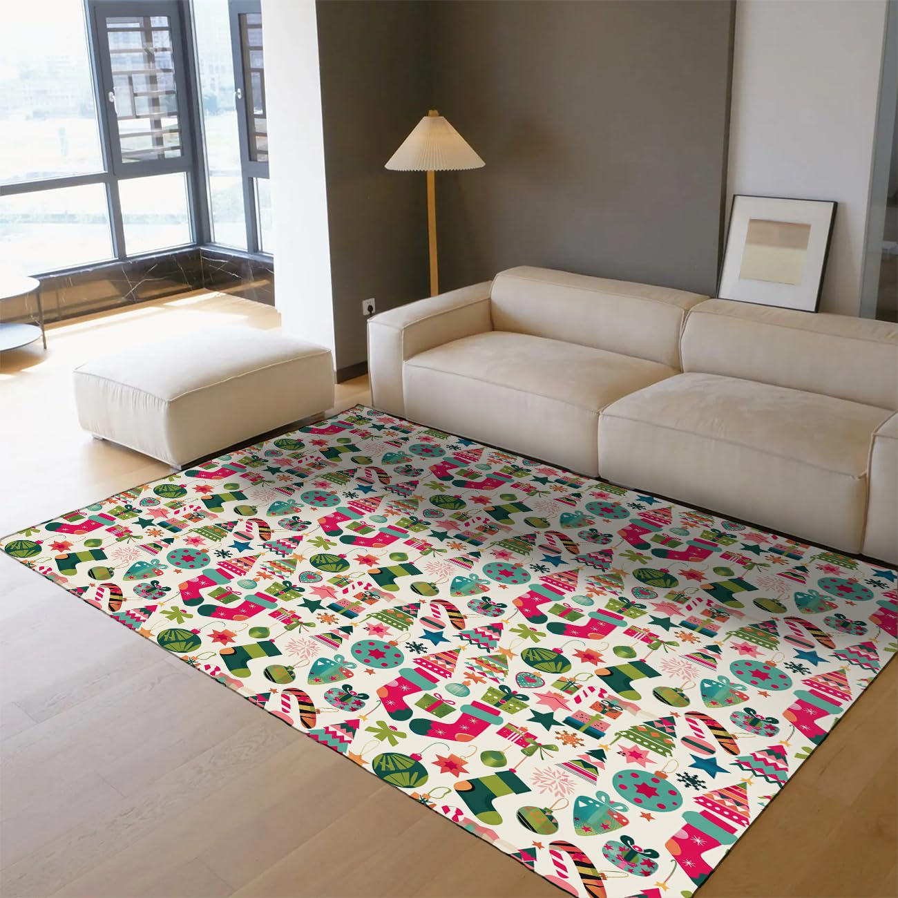 Dywan do biegania w stylu nordyckim, 100 x 300 cm, wzór choinki i skarpetek, antypoślizgowy, z antypoślizgowym spodem, nadaje się do prania, łatwy w pielęgnacji, do dekoracji wnętrz