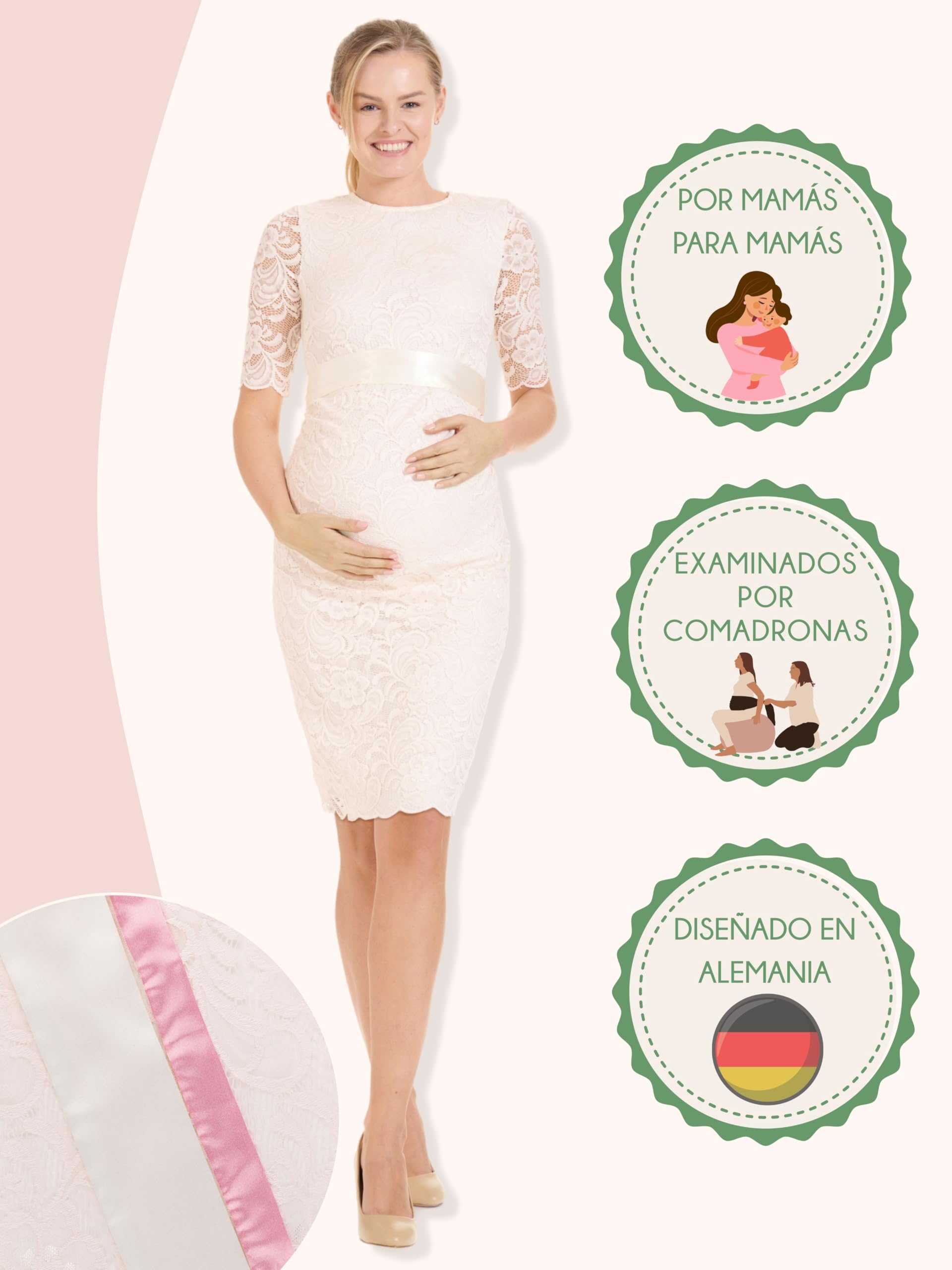 Herzmutter Vestido premamá - Vestido de Maternidad - Embarazada - para Fiesta Mujer - Ocasiones Especiales - Novia - con Encaje - Verano - Corta - 6200