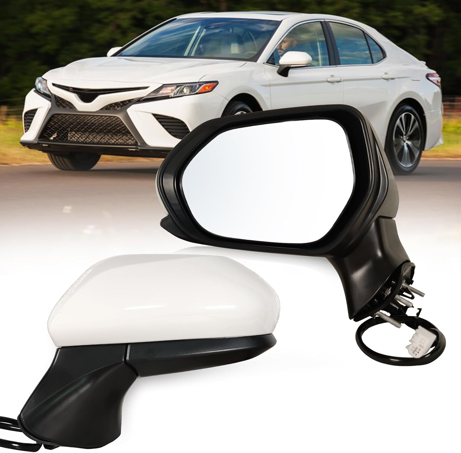 Left Driver side Mirror Fits 2018-2024 Toyota Camry with Power Glass, Heated, Turn Signal, Blind Spot Detection and Manual Folding Match to White Replace 8794006840(7Pins)