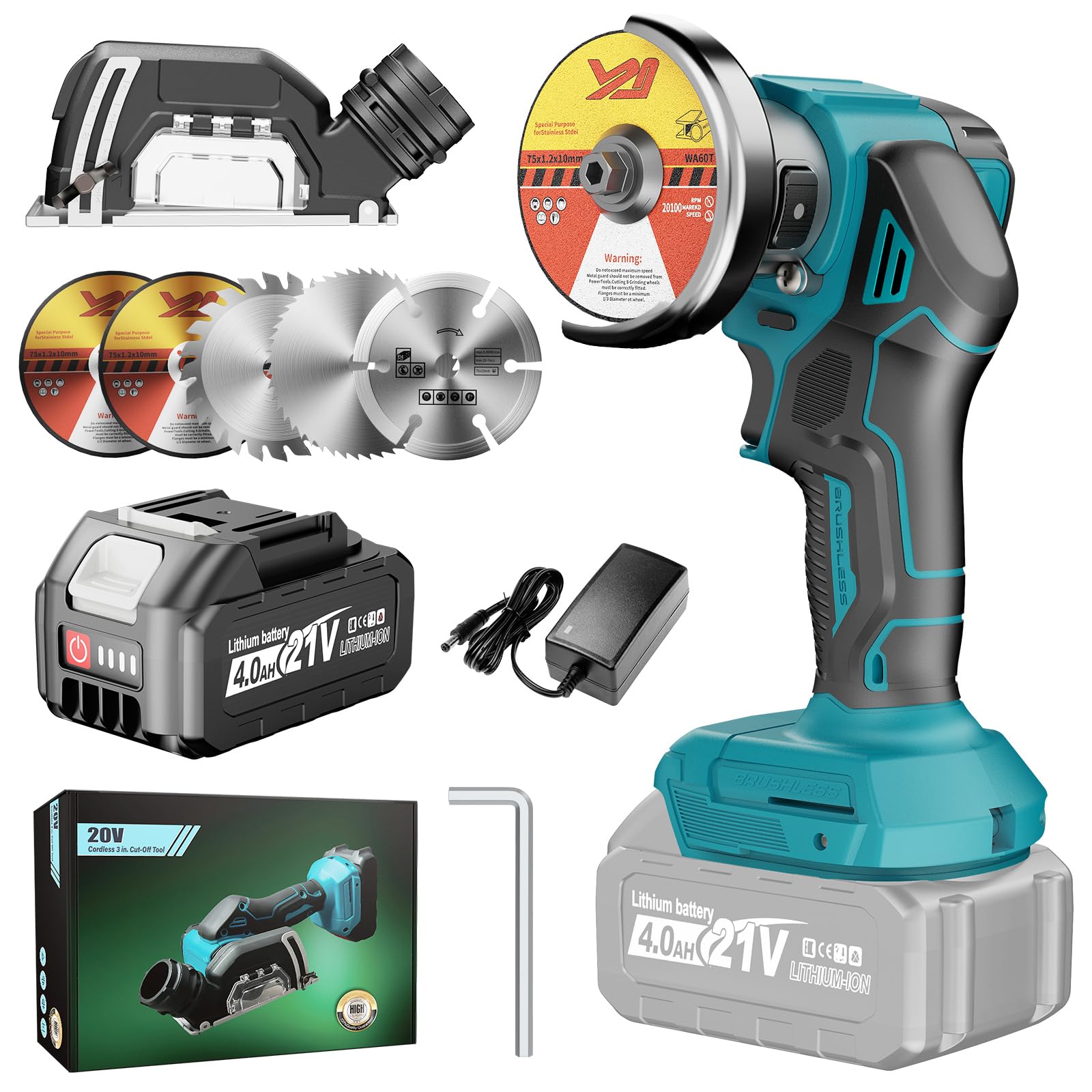 Cordless 3-Inch Mini Cut Off Tool Kit (4.0Ah Battery) – 20000 RPM Multi-Material Cutter