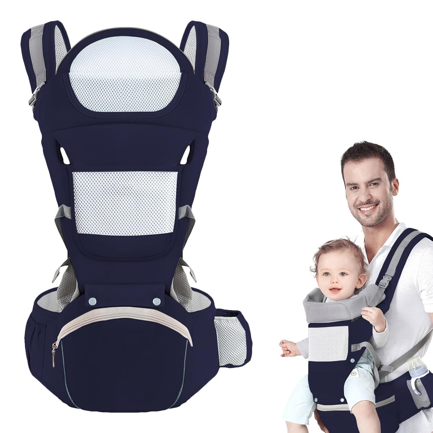 Baby Carrier with Hip Seat, Multifunctional Baby Strap Waist Carrier for walking, Shopping, Trip, Hiking - Adjustable Size & Suitable for 0-36 Months Baby (BLUE)