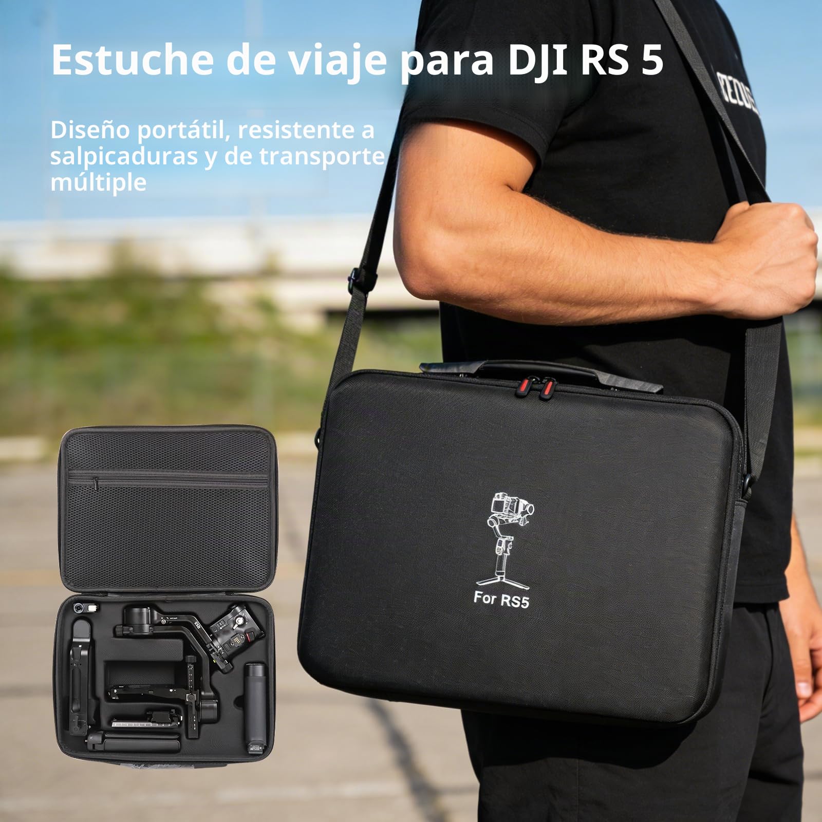 Funda para dji RS 5, Estuche portátil Impermeable para dji RS 5 Combo Incluye Correas de Hombro Ajustables(Negro)