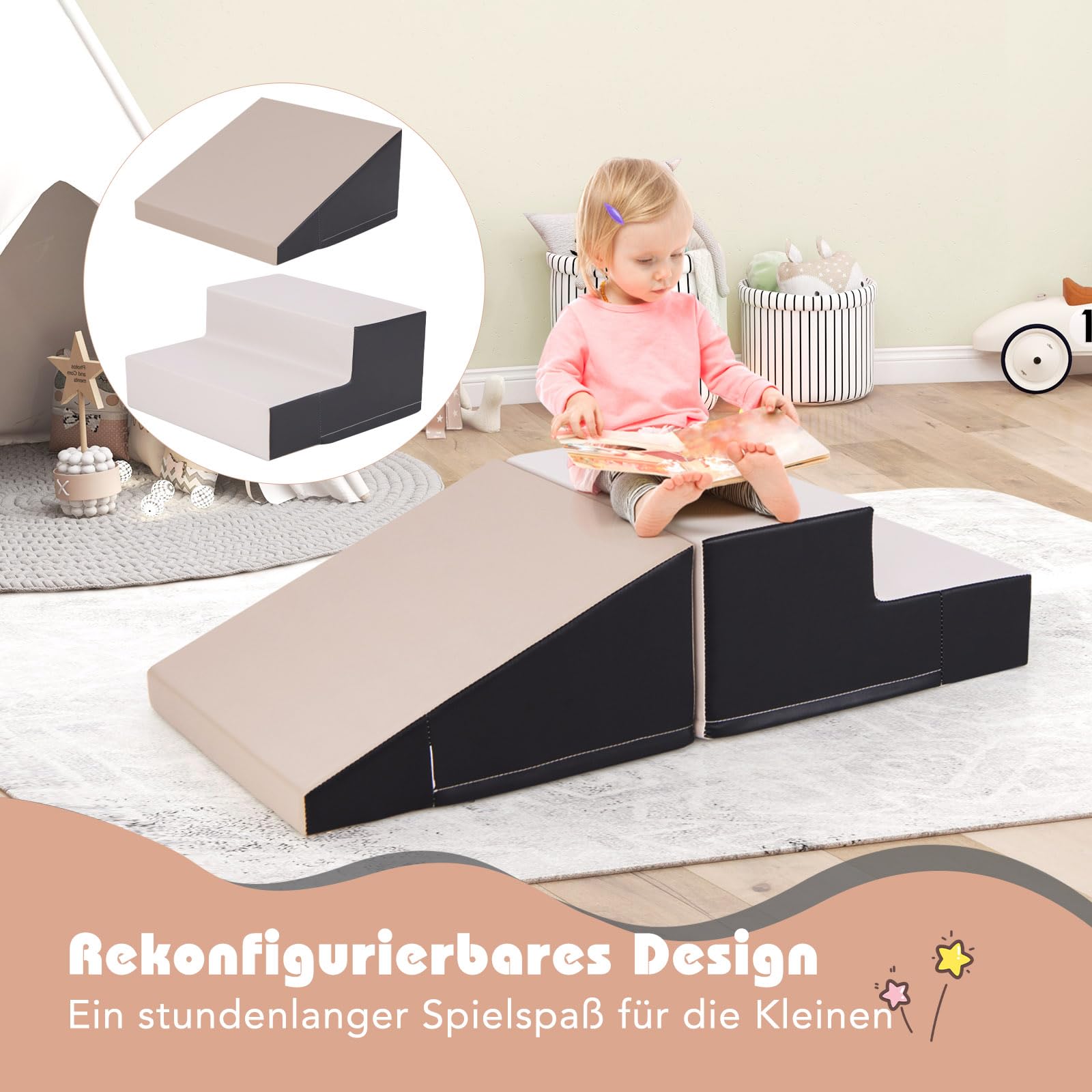 COSTWAY 2 TLG. Schaumstoff Bausteine Kinder, Softbausteine zum Toben und Klettern, Riesenbausteine aus Schaumstoff, Großbausteine Bauklötze für Baby & Kleinkinder (Grau)