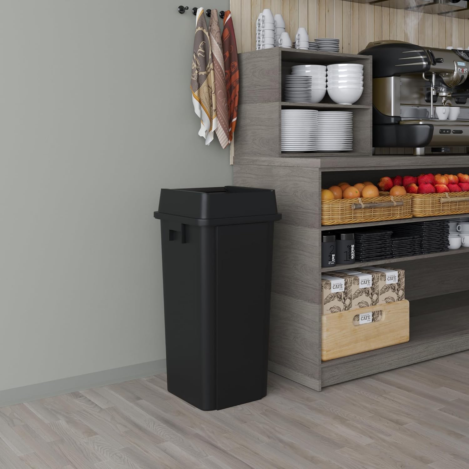 23 Gallon Black Square Commercial Trash Garbage Can with Lid | Outdoor Office Restaurant School Kitchen