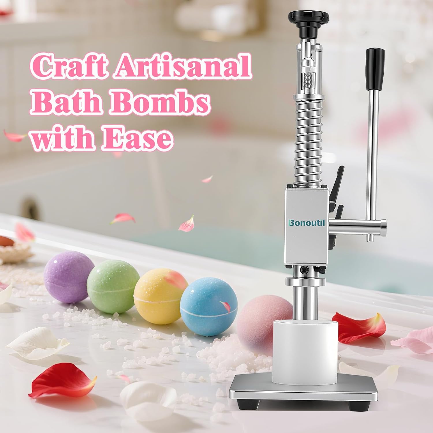 Bath Bomb Press Machine with 6 Molds, Heavy Duty Adjustable Height Bath Bomb Machine DIY Soap Press