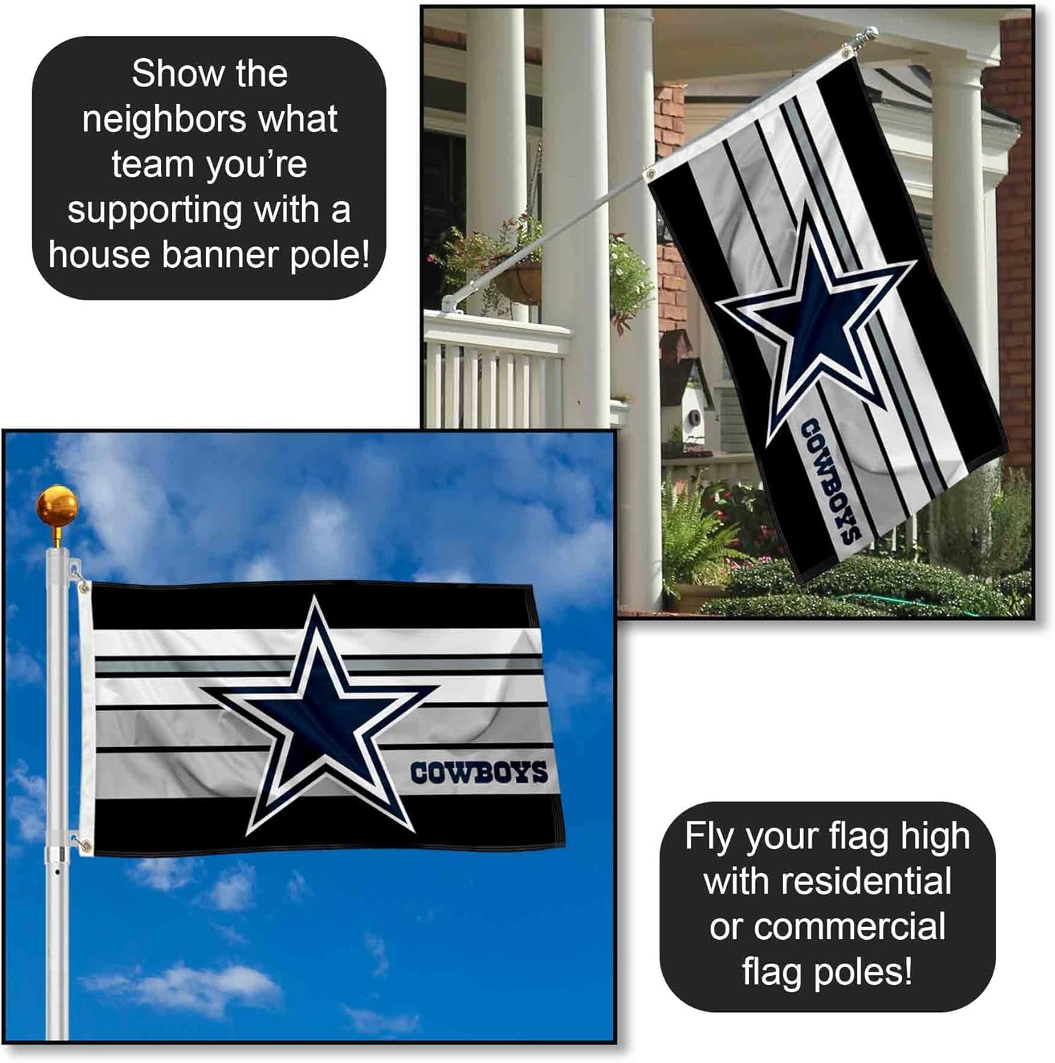 Dallas Cowboys Retro Stripes Large 3x5 Flag - Image 3