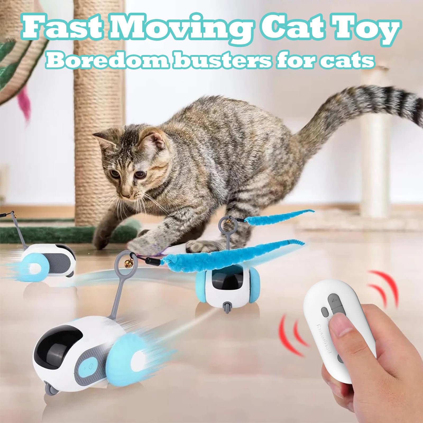 Jouet Interactif pour Chat Motorisé avec Télécommande, Tail 2.0-2024, Balle Intelligente avec 2 Modes, Rechargeable par USB
