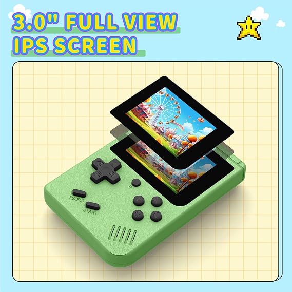 Retro Handheld Games Console Built-in 400 Video Games, Portable Handheld Emulator with 3.0 Inch Screen, Mini Travel Retro Gaming Consle (Green)