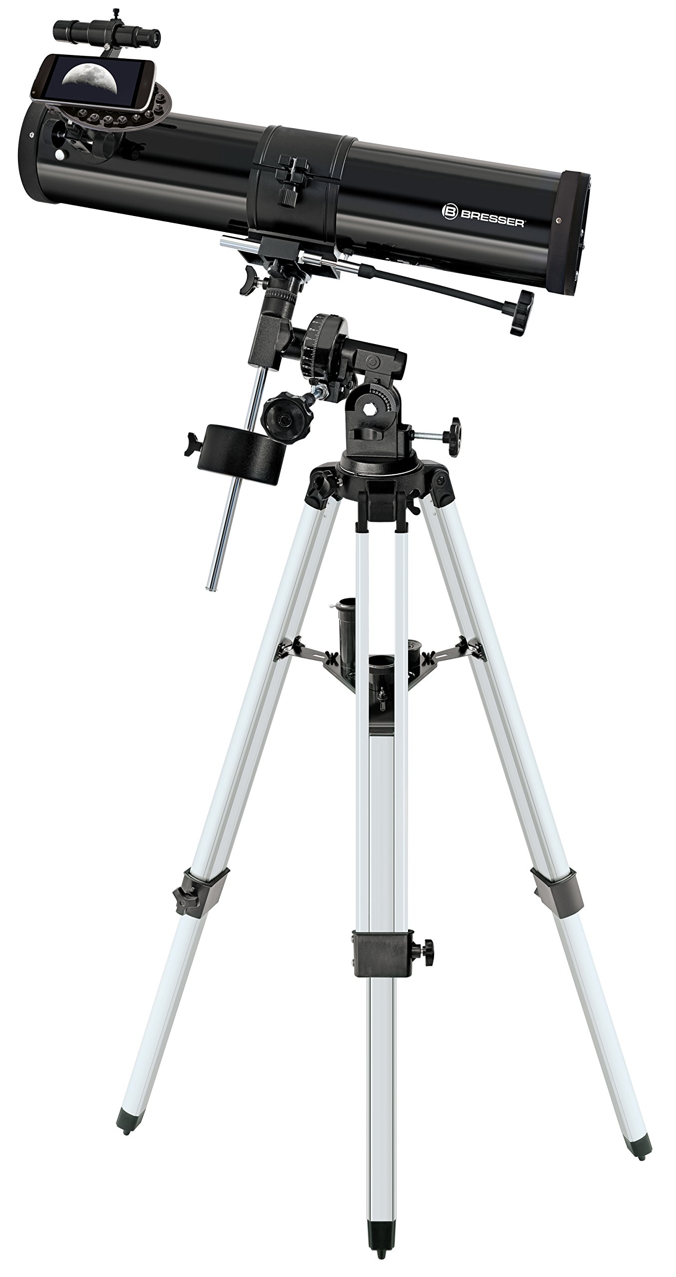 Bresser Telescopio 76/700 Saturn Explorer EQ Espejo telescópico Después de Newton con trípode y Montura y Accesorios