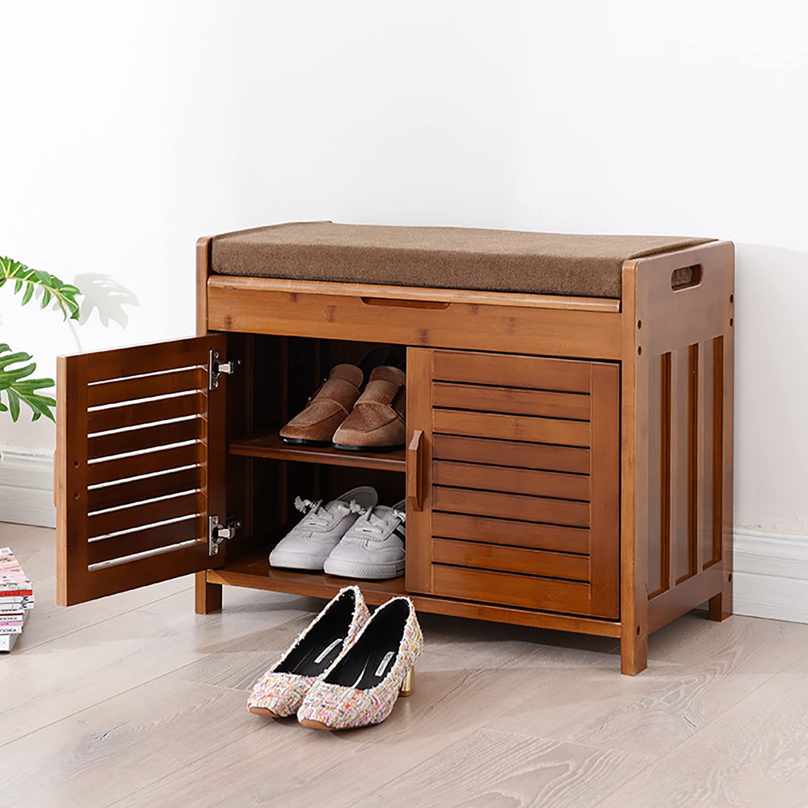 MYUYEE Bamboo Shoe Bench, Shoe Cabinet Storage Benches, Shoe Storage Bench With Cushion And Hidden Storage, Stable Shoe Storage For Entryway Living Room Hallway Bedroom,90 * 32.(60 * 32.5 * 50Cm)