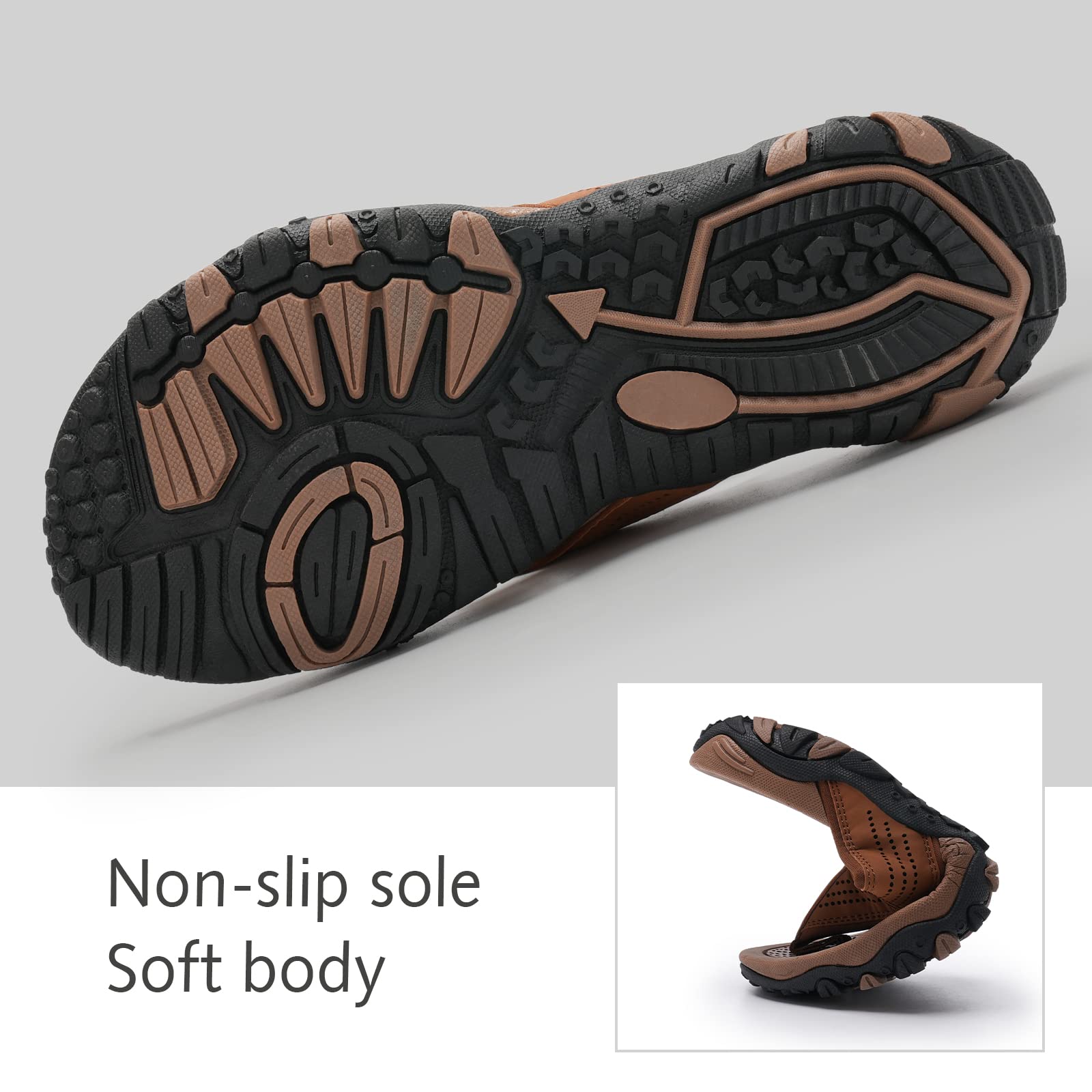 WateLves Herren Flip Flops Zehentrenner Leder mit Arch Support Sandalen Weich Leder Stoff Badelatschen Sommer Beach Rutschfest Hausschuhe Pantoletten