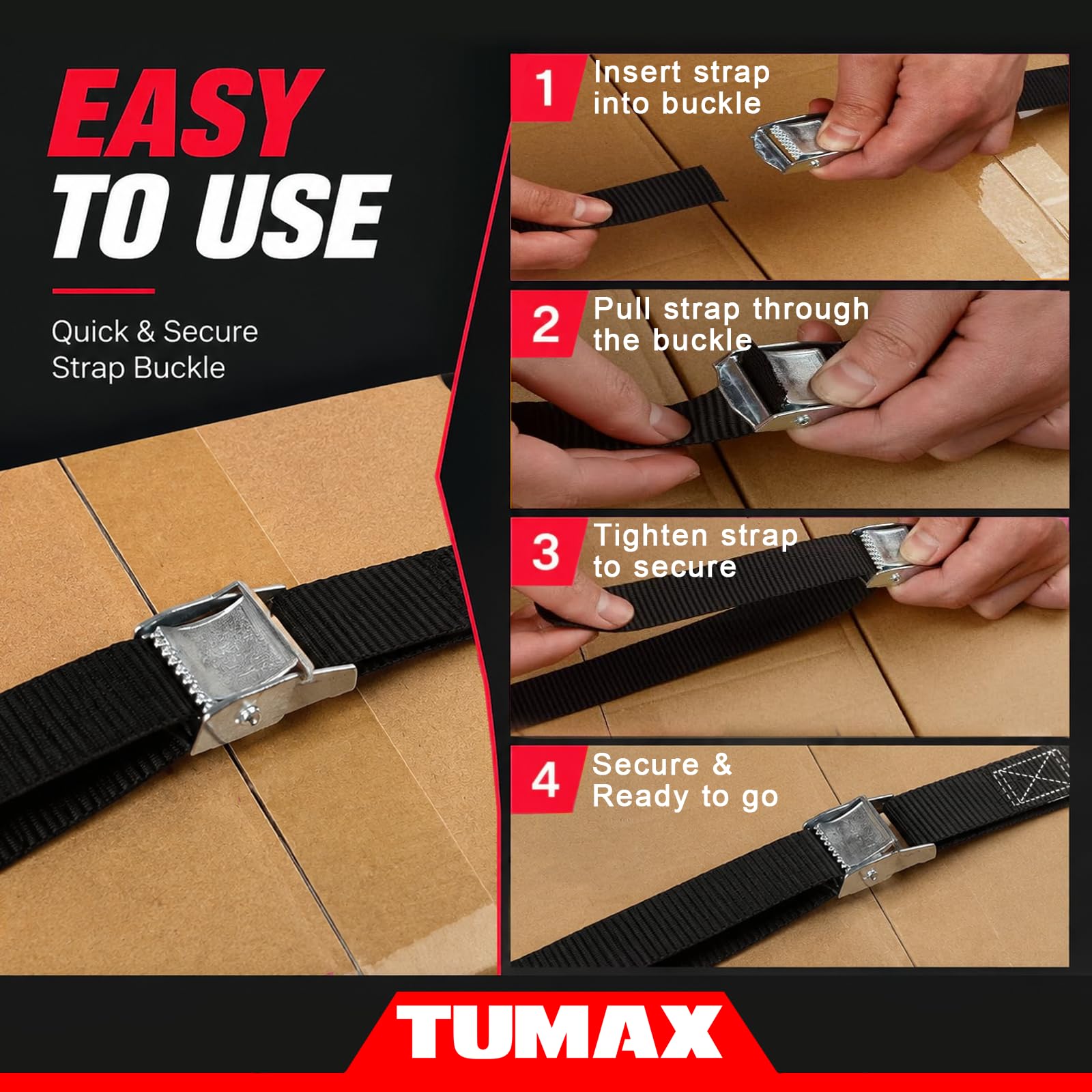 Cam Buckle Tie Down Straps - 6 Pack, 900Lbs Capacity -6