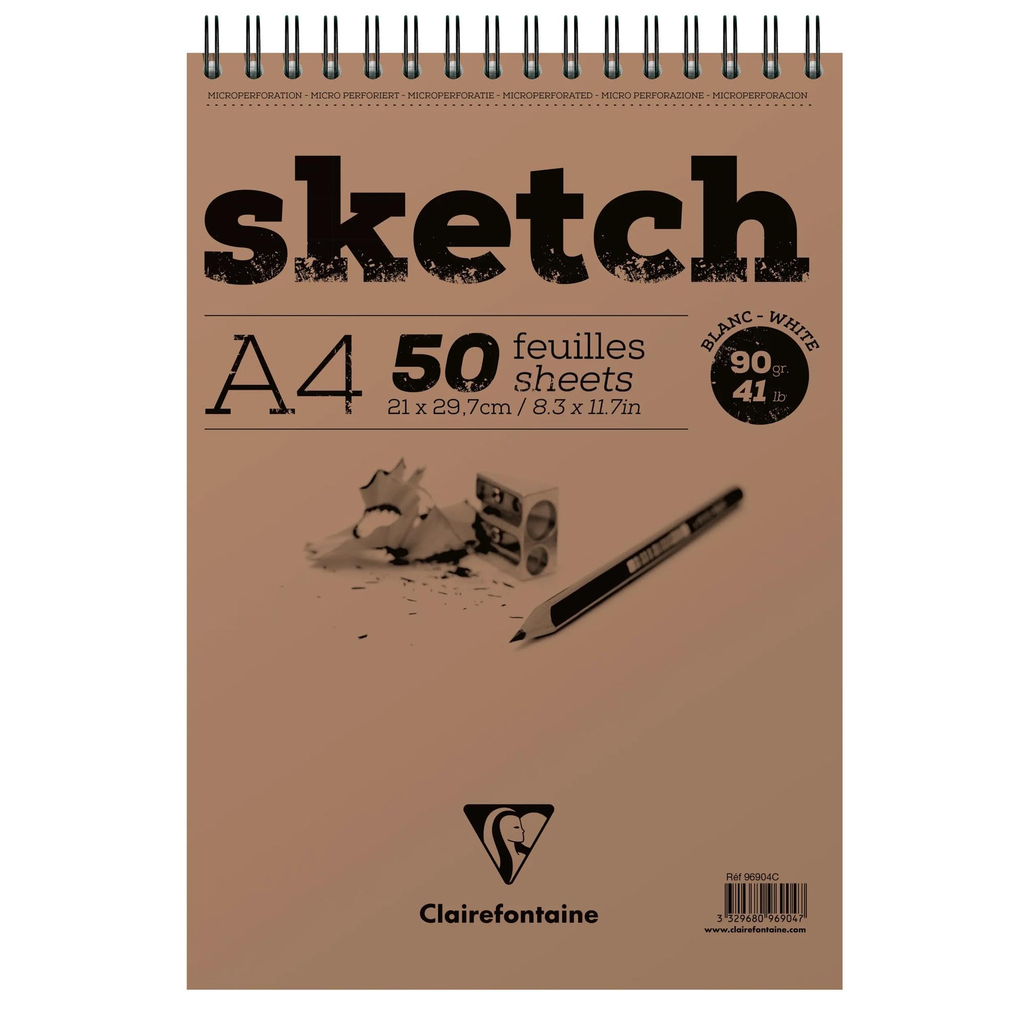 Clairefontaine - Ref 96904C - Head Wirebound Sketch Pad (50 Sheets) - A4 Sized, 90gsm Paper, Microperforated - Suitable for Sketching with Pencil, Charcoal & Felt Tip