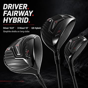 XDriveMax 13ピース メンズ ゴルフクラブセット RH クラブ10本 ヘッドカバー バッグなし | RH/LH、グラファイトシャフト、ステンレスアイアン、ドライバー、フェアウェイ、ハイブリッド、6-SW アイアン、パター、プレミアム初心者、練習準備完了。